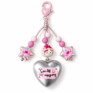 11.5 cm Pink Smile Happy Day Cat Heart Bag Charm – Star Beaded Keychain