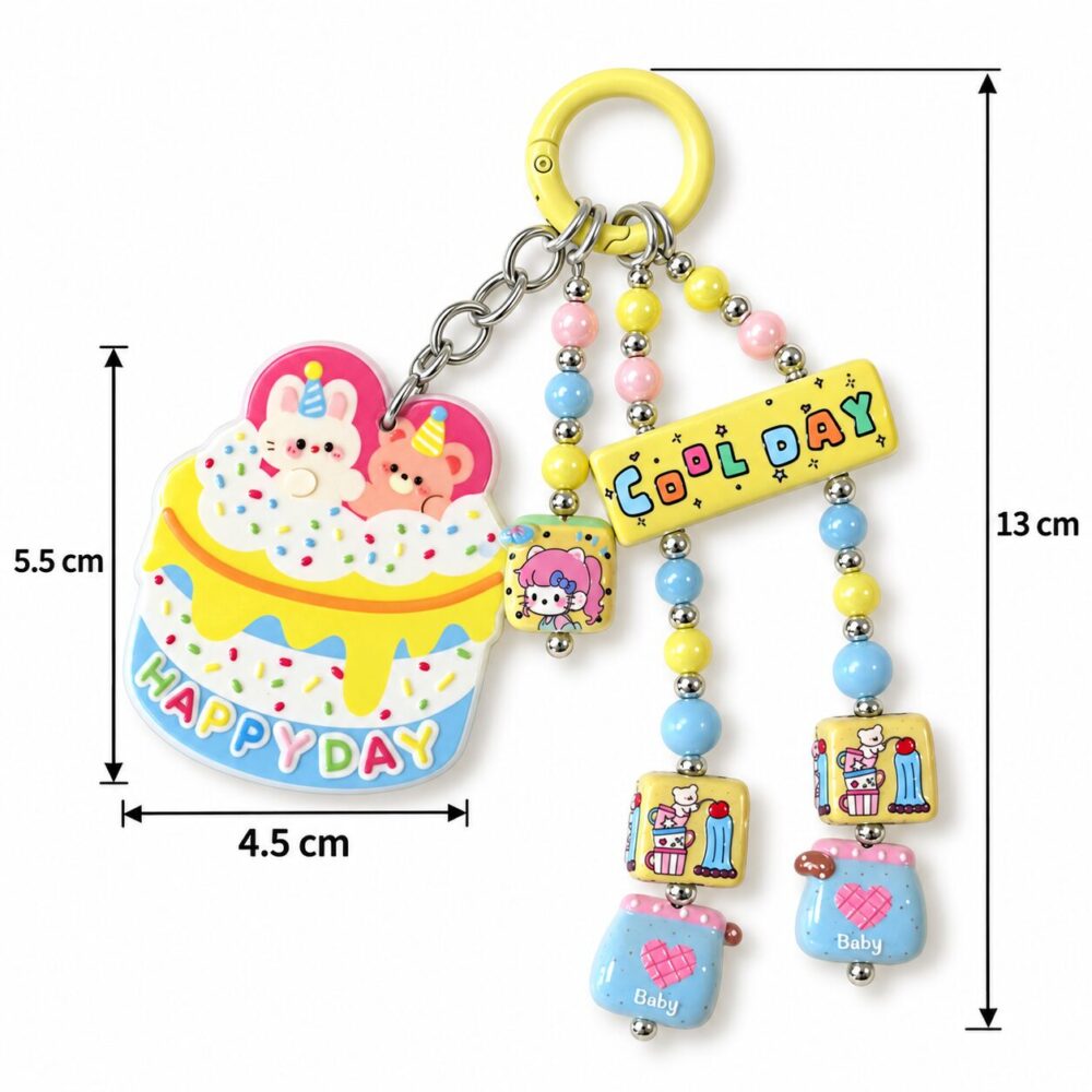 13 cm Happy Day Cake Pastel Beaded Bag Charm