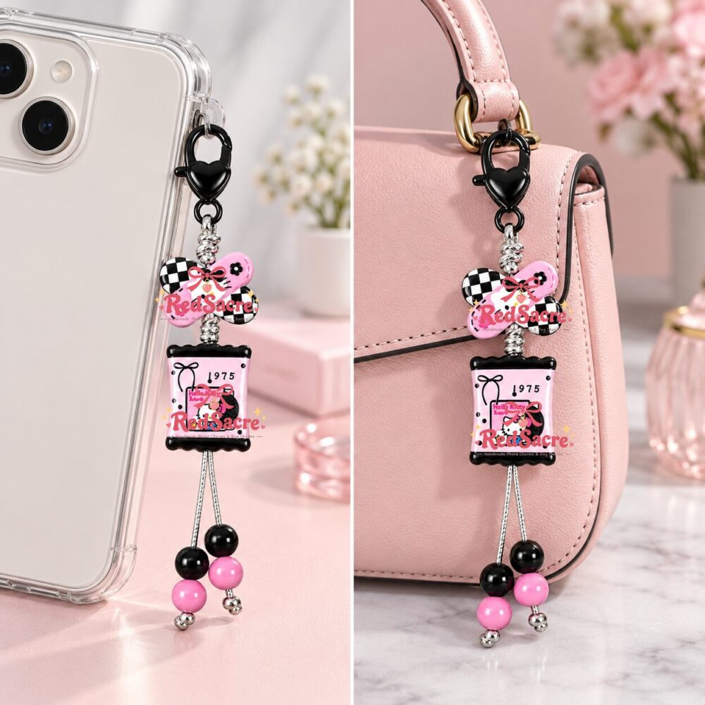 Cute Candy Style Pink & Black Bag Chain Charm - Y2K Sweet Gothic Phone Lanyard & Keychain (13cm)