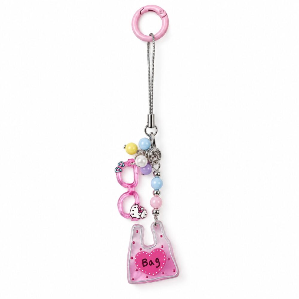 14 cm Pink Glasses Cartoon Cat Bag Charm Keychain