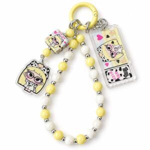 14 cm Yellow Cartoon Girl Beaded Bag Charm – Cute Acrylic Keychain