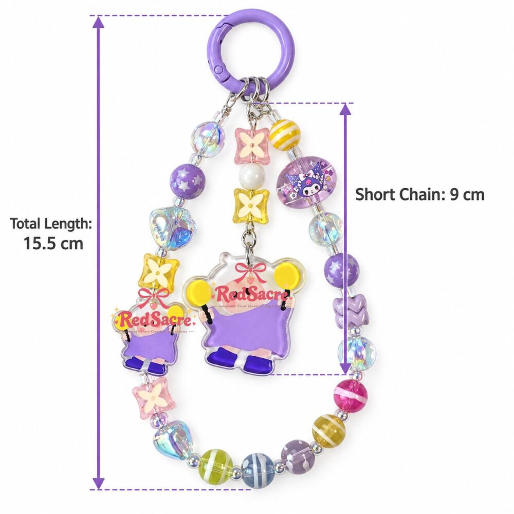 Purple Dumbbell Girl Crystal Beaded Phone Charm