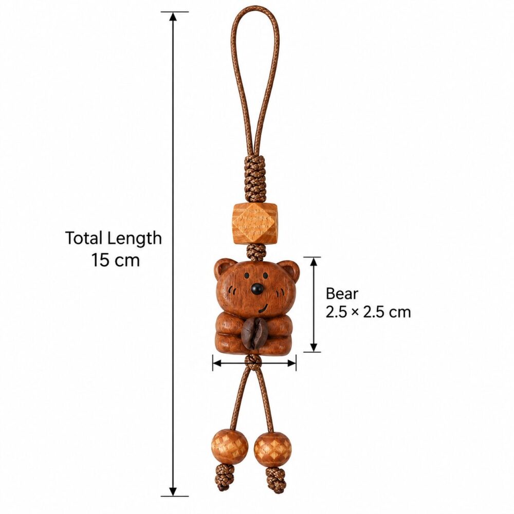 15 cm Hand-Carved Wooden Bear Bag Charm Keychain