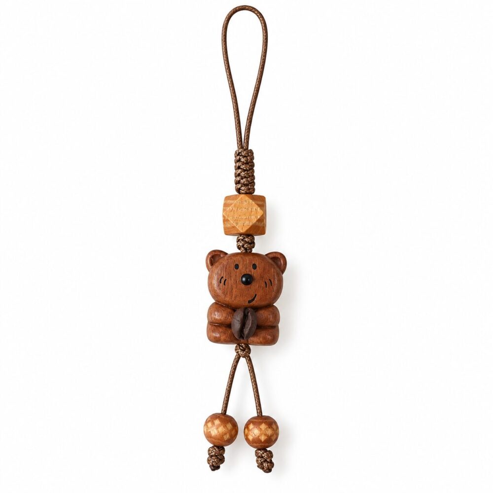 15 cm Hand-Carved Wooden Bear Bag Charm Keychain