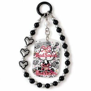 15 cm Black and Silver Cartoon Cat Beaded Keychain