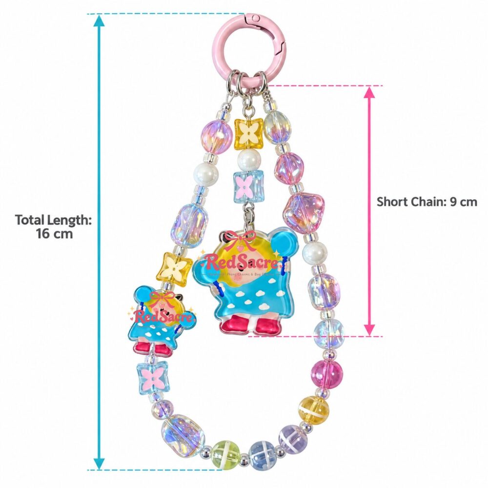 Blue Dumbbell Girl Crystal Beaded Phone Charm