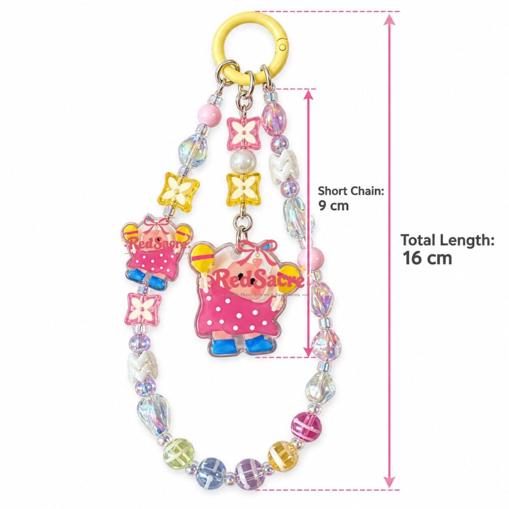 Pink Maraca Girl Crystal Beaded Phone Charm – Colorful Wrist Strap