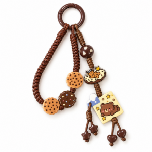14 cm Chocolate Cookie Bear Leather Cord Bag Charm