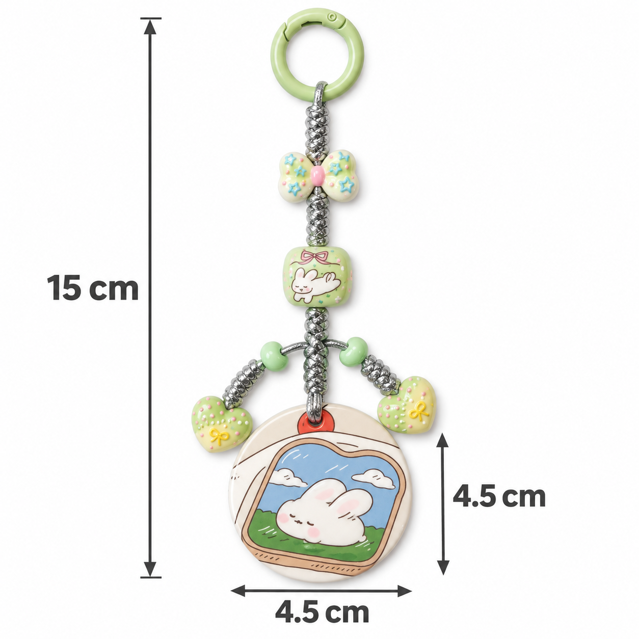 15 cm Pastel Green Sleepy Bunny Round Bag Charm