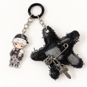 Black Plaid Star Bag Charm with Streetwear Boy Pendant – Character Keychain