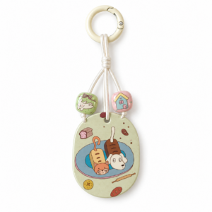 Cozy Cat & Dog Oval Bag Charm – Pastel Handmade Keychain