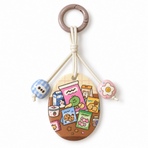Cute Snack-Themed Oval Bag Charm with Cream Cord