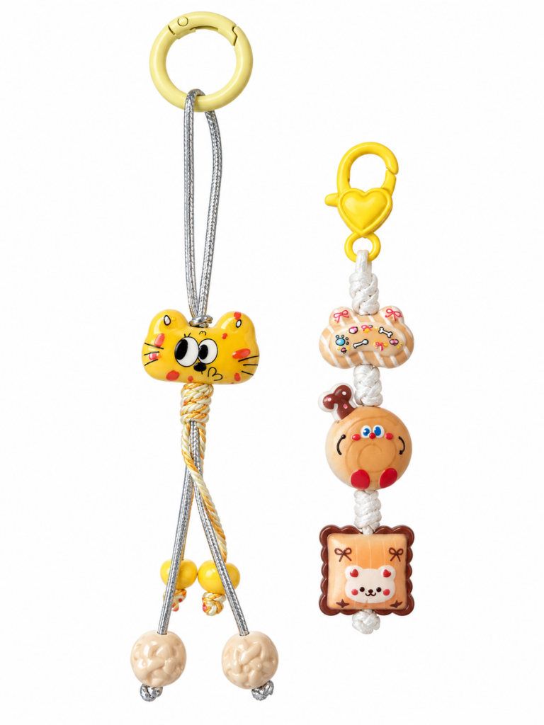 Cute Yellow Cat & Bear Charm Chains | Bag, Key and Water Bottle Accessories