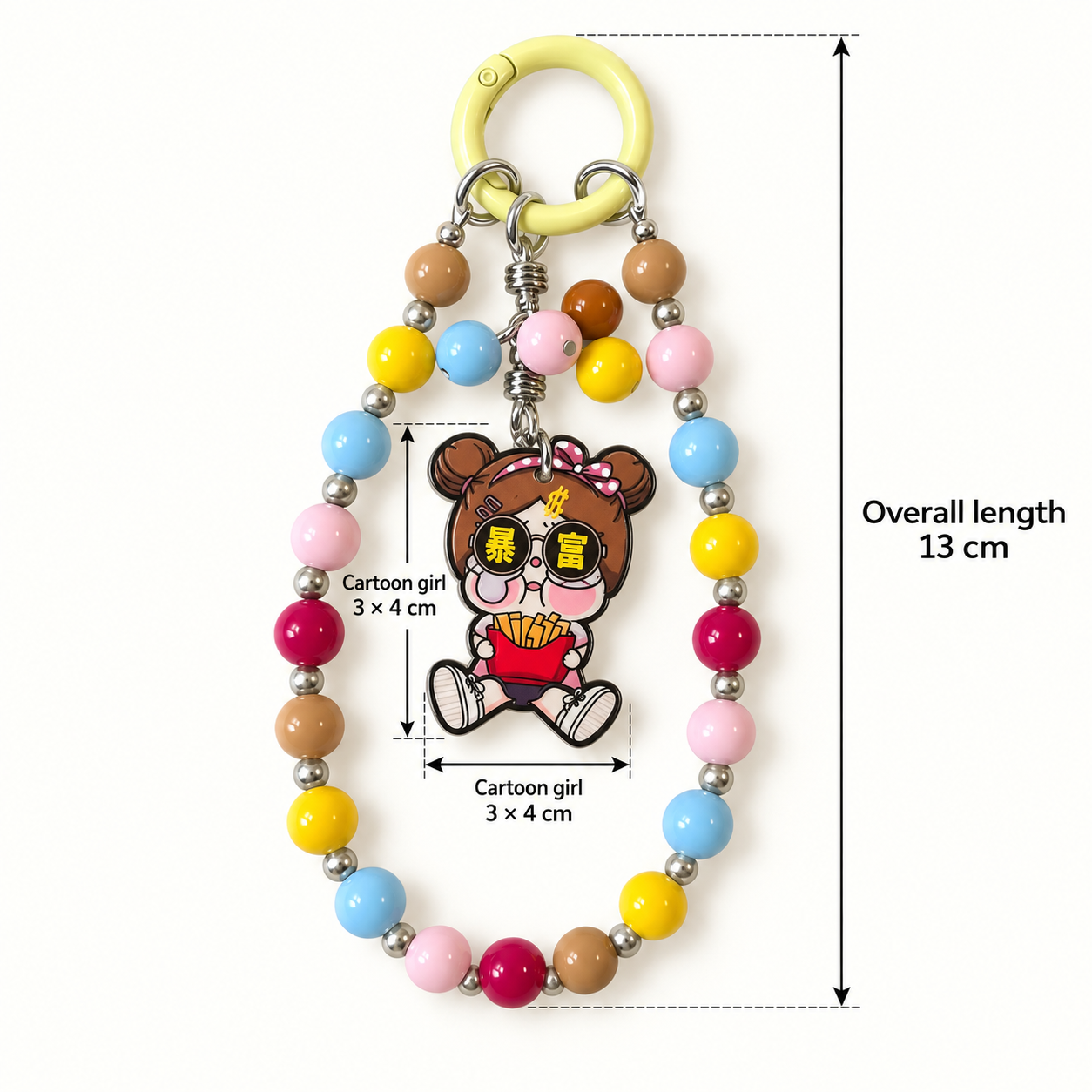 “Get Rich” Cartoon Girl Beaded Charm — 13 cm
