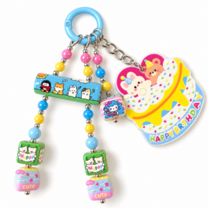 Happy Birthday Bunny & Bear Charm – Colorful Phone, Bag and Key Accessory