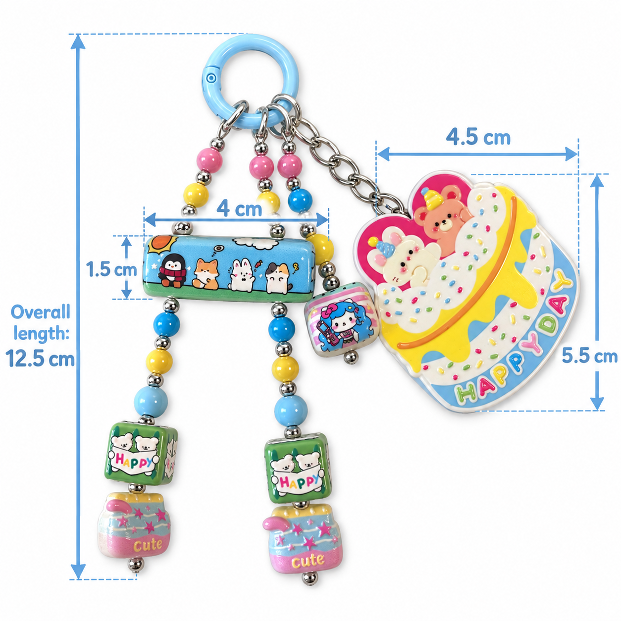 Happy Birthday Bunny & Bear Charm – Colorful Phone, Bag and Key Accessory