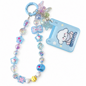 Pastel Blue Cat Star Beaded Charm with Puppy Tag – Phone, Bag & Water Bottle Accessory