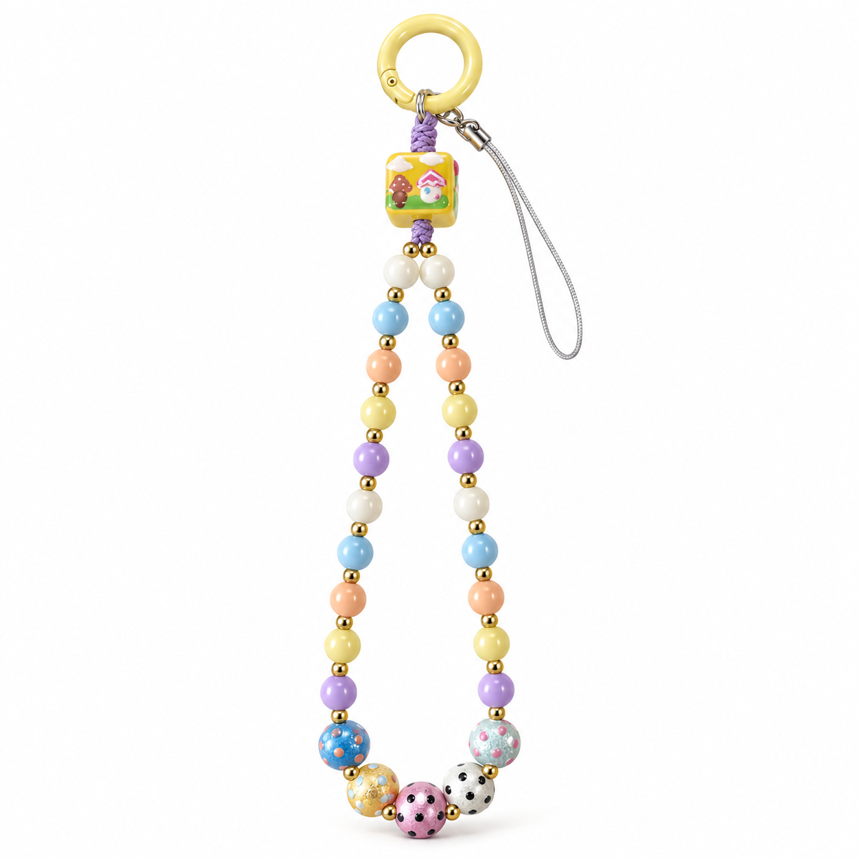 Pastel Cartoon Bear Beaded Phone Charm – 24 cm Bag and Water Bottle Accessory