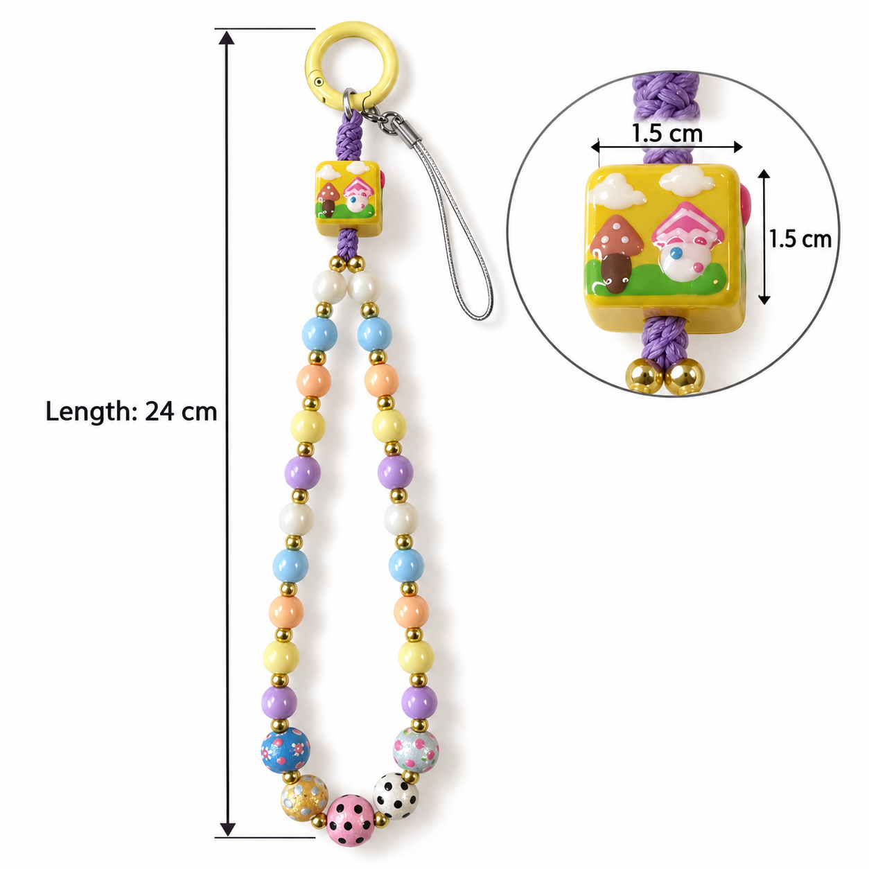 Pastel Cartoon Bear Beaded Phone Charm – 24 cm Bag and Water Bottle Accessory
