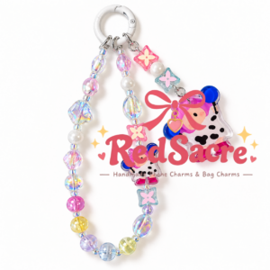 Pastel Cow Print Girl Beaded Charm – Phone, Bag & Water Bottle Accessory