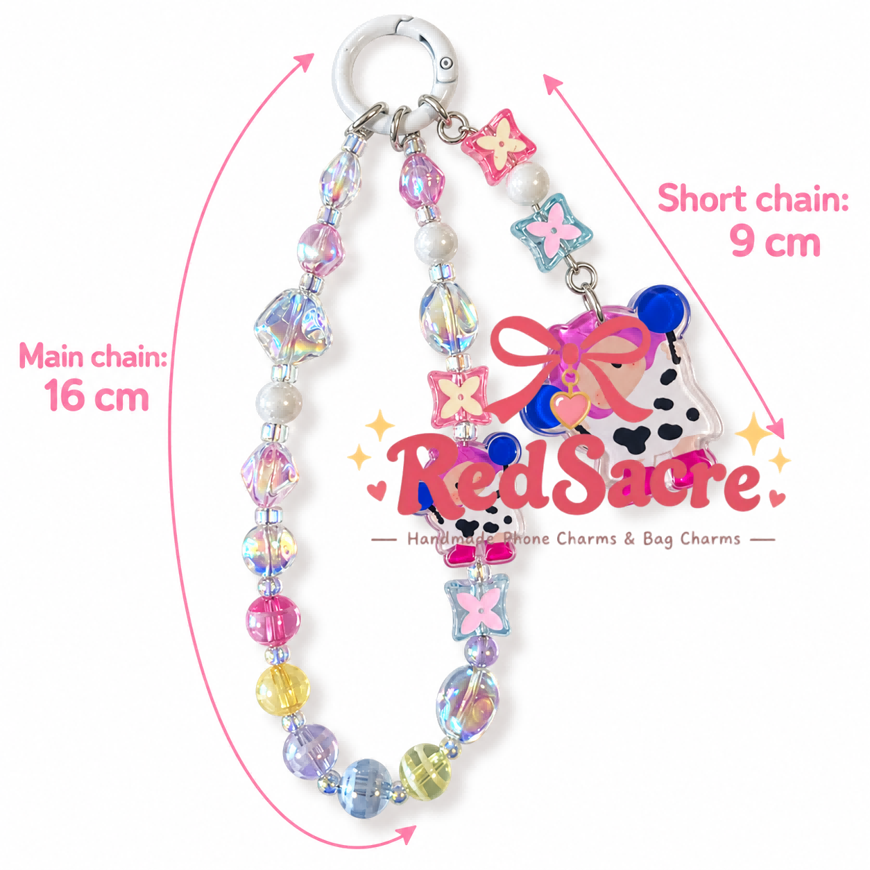 Pastel Cow Print Girl Beaded Charm – Phone, Bag & Water Bottle Accessory