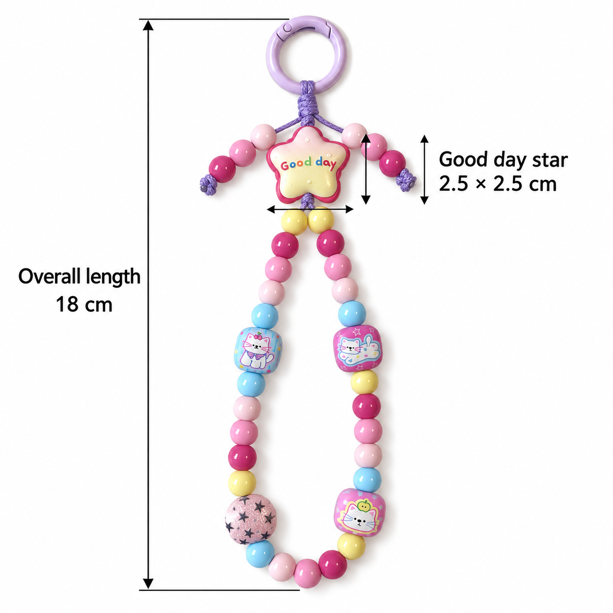 Pastel “Good Day” Star & Cat Beaded Charm