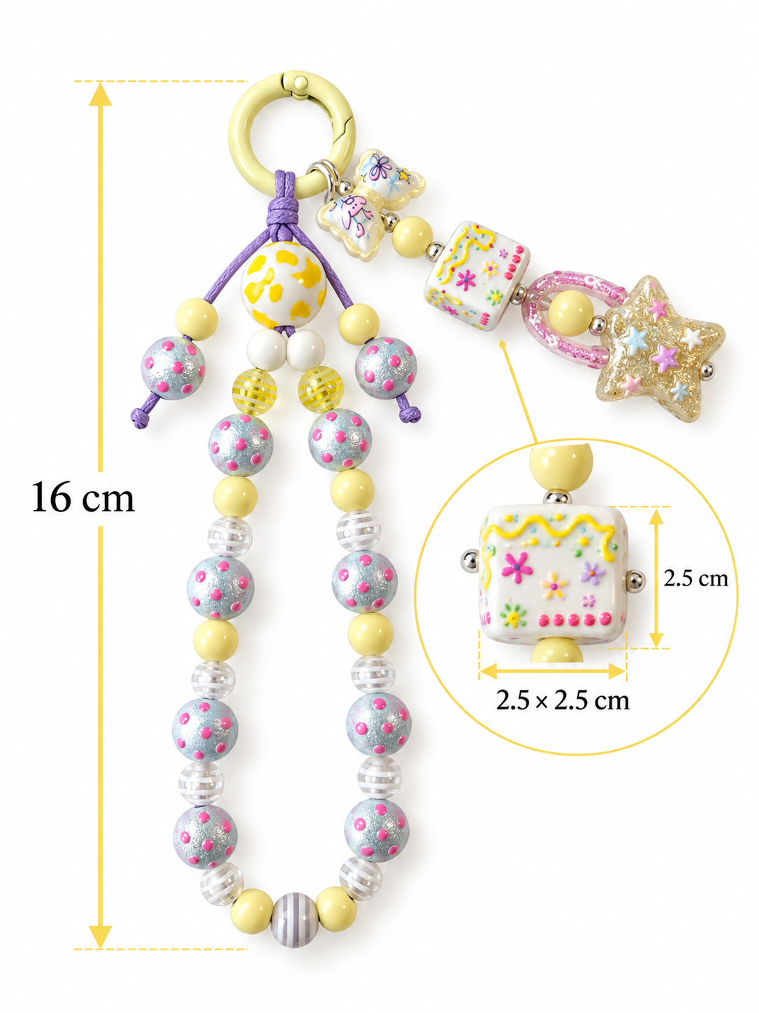 Pastel Polka Dot Beaded Bag Charm with Mini Pouch & Star | 16 cm Keychain Accessory