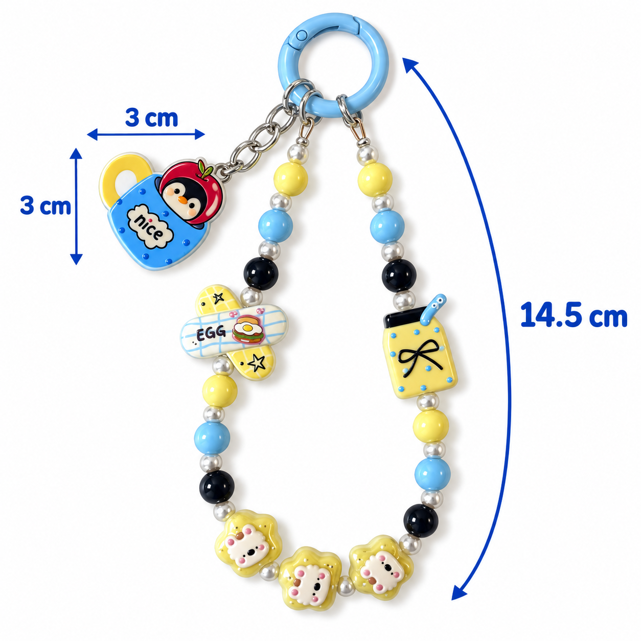 Penguin Coffee Cup Beaded Charm – Blue & Yellow Phone, Bag and Water Bottle Accessory