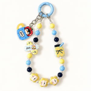 Penguin Coffee Cup Beaded Charm – Blue & Yellow Phone, Bag and Water Bottle Accessory