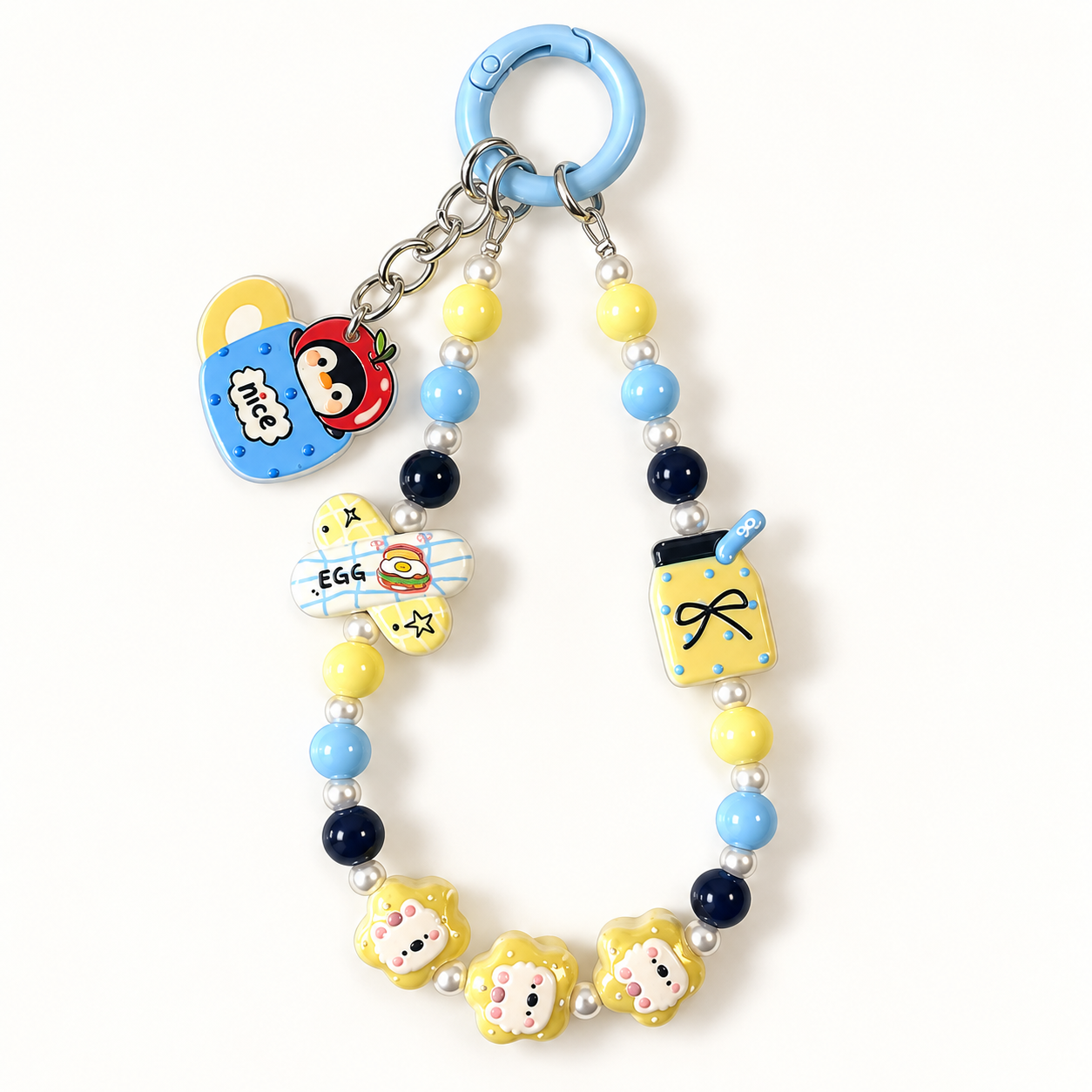 Penguin Coffee Cup Beaded Charm – Blue & Yellow Phone, Bag and Water Bottle Accessory