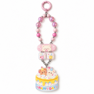 Pink Birthday Bear Cake Beaded Water Bottle Charm