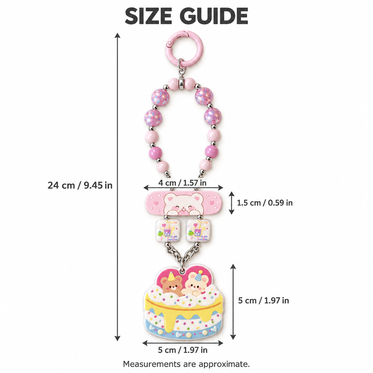 Pink Birthday Bear Cake Beaded Water Bottle Charm