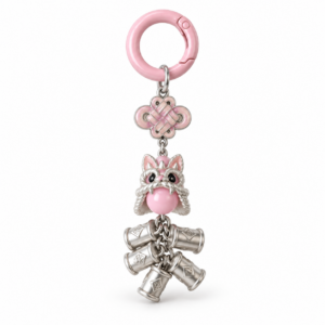 Pink Chinese Knot Tiger Lucky Bag Charm with Silver Ingots