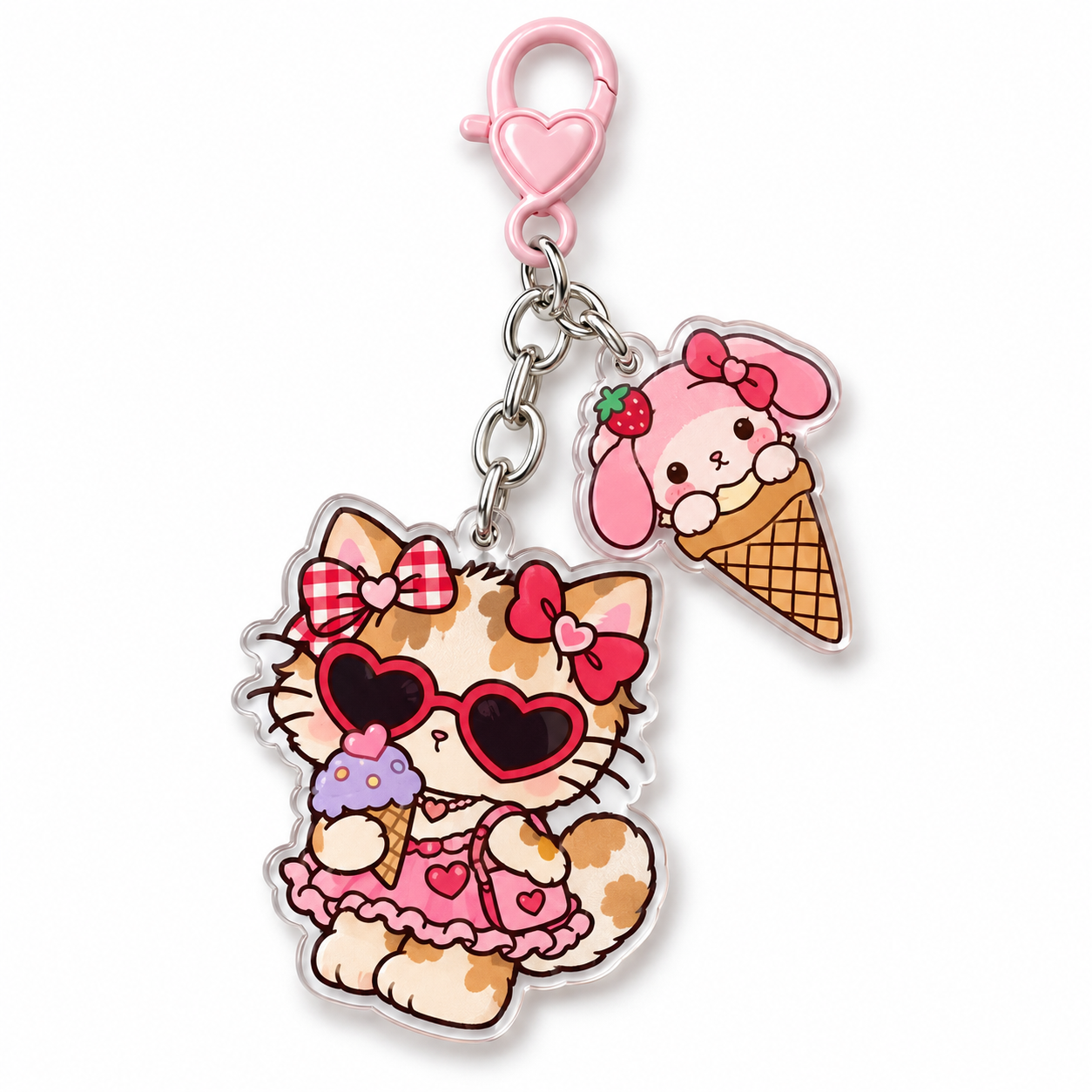 Pink Heart Sunglasses Kitten Ice Cream Bag Charm