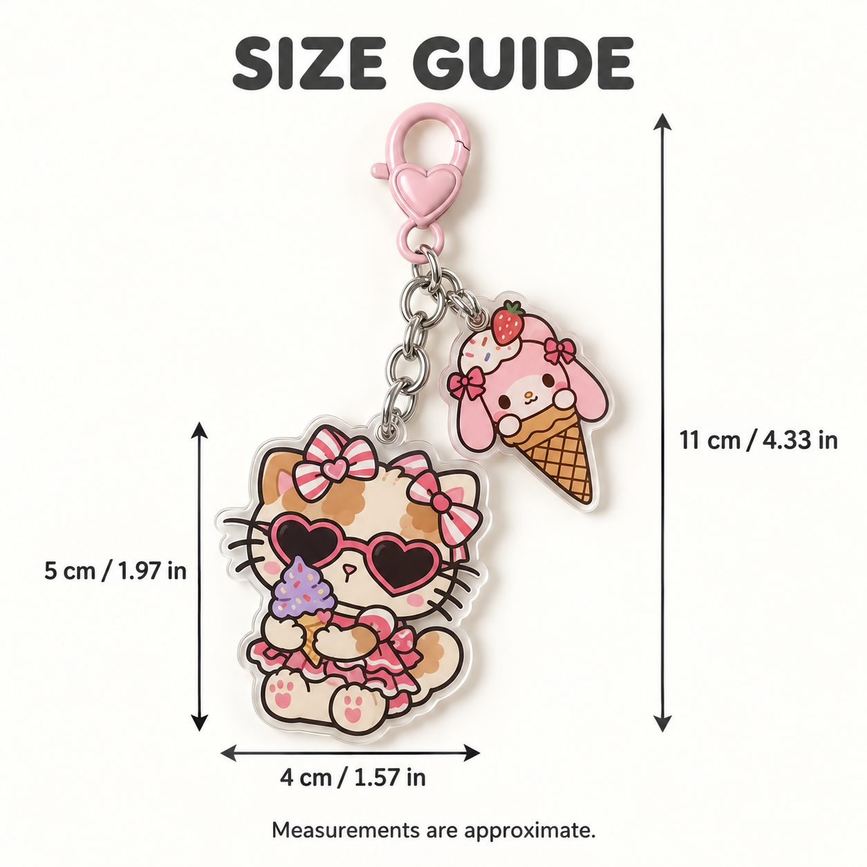 Pink Heart Sunglasses Kitten Ice Cream Bag Charm