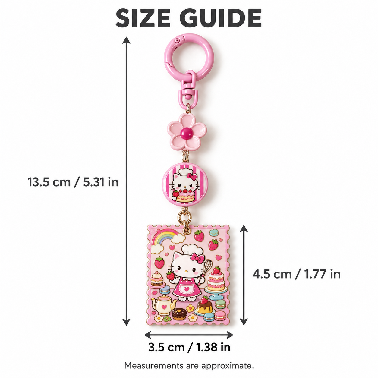 Pink Kitten Baker Café Keychain with Flower and Cake Charms