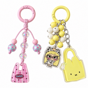 Pink “Sweet” & Yellow Mini Bag Charms | Beaded Keychains for Bags and Water Bottles