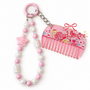 Pink mimi Mini Comb Charm with Beaded Chain – Cute Bag, Phone & Key Accessory