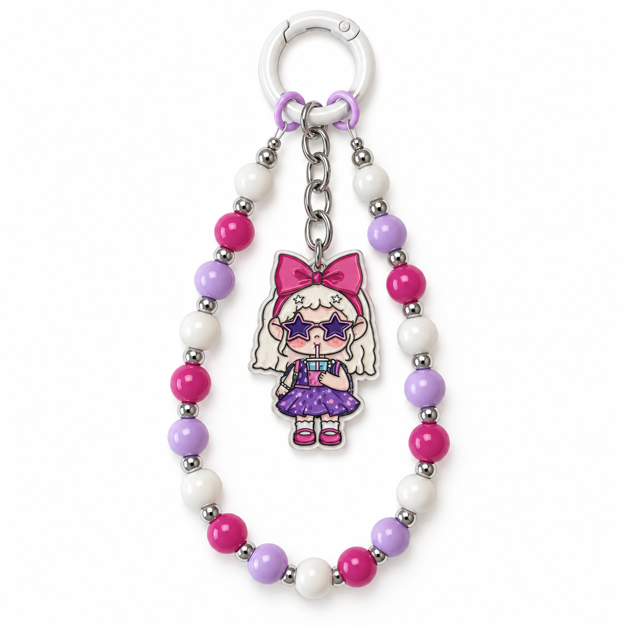 Purple Milk Tea Girl Beaded Bag Chain with Star Sunglasses
