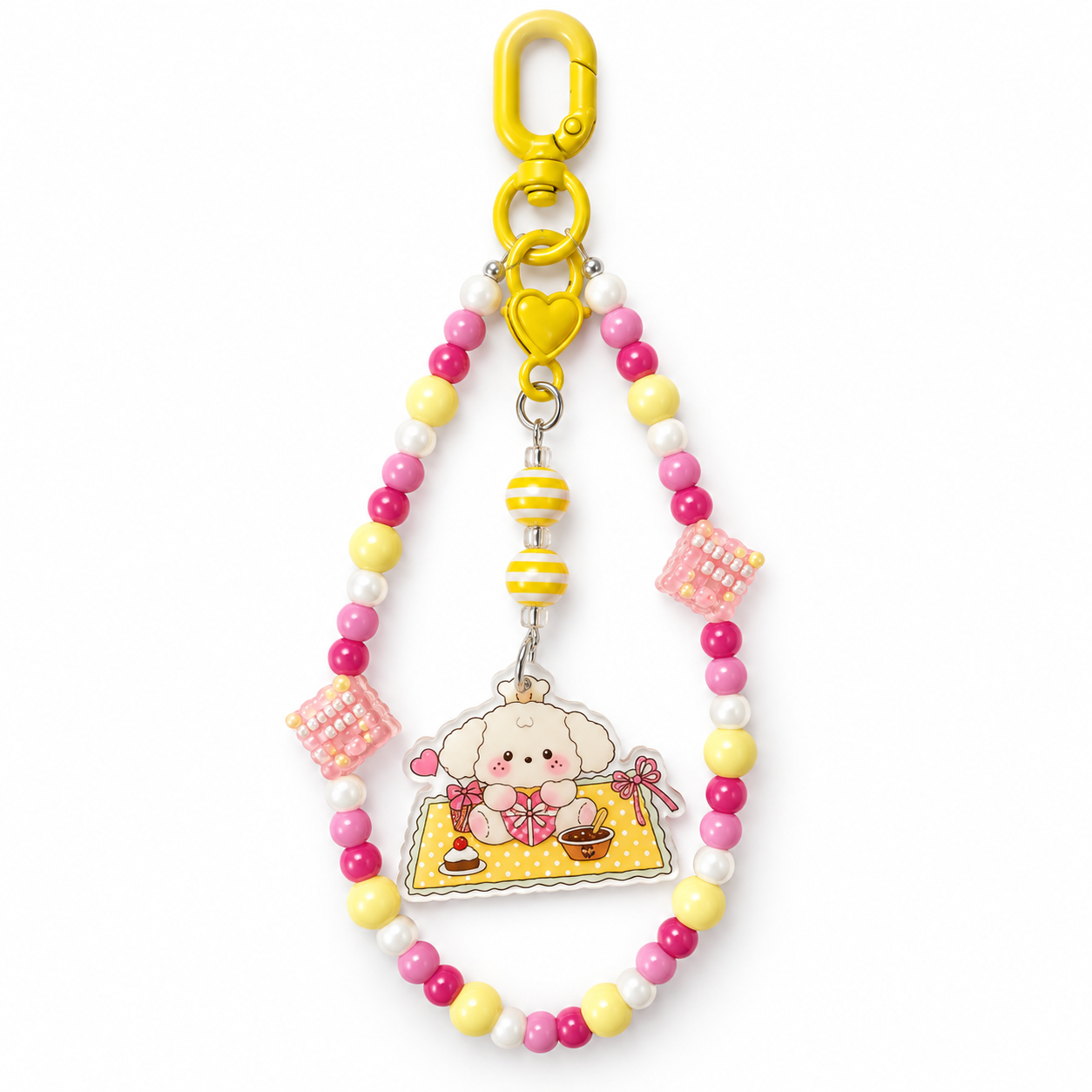 17 cm Pastel Picnic Puppy Beaded Bag Charm