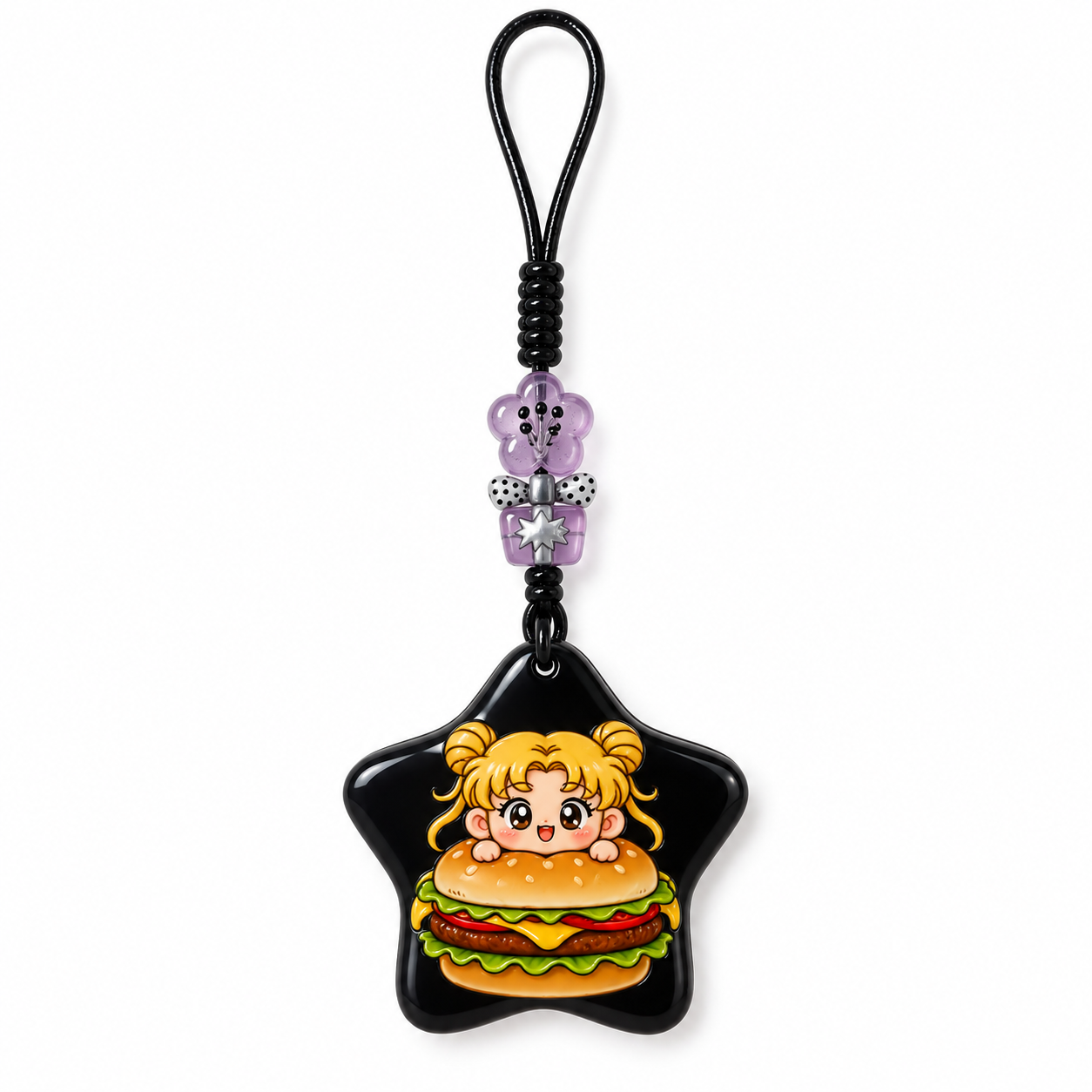 Black Star Hamburger Cartoon Bag Charm