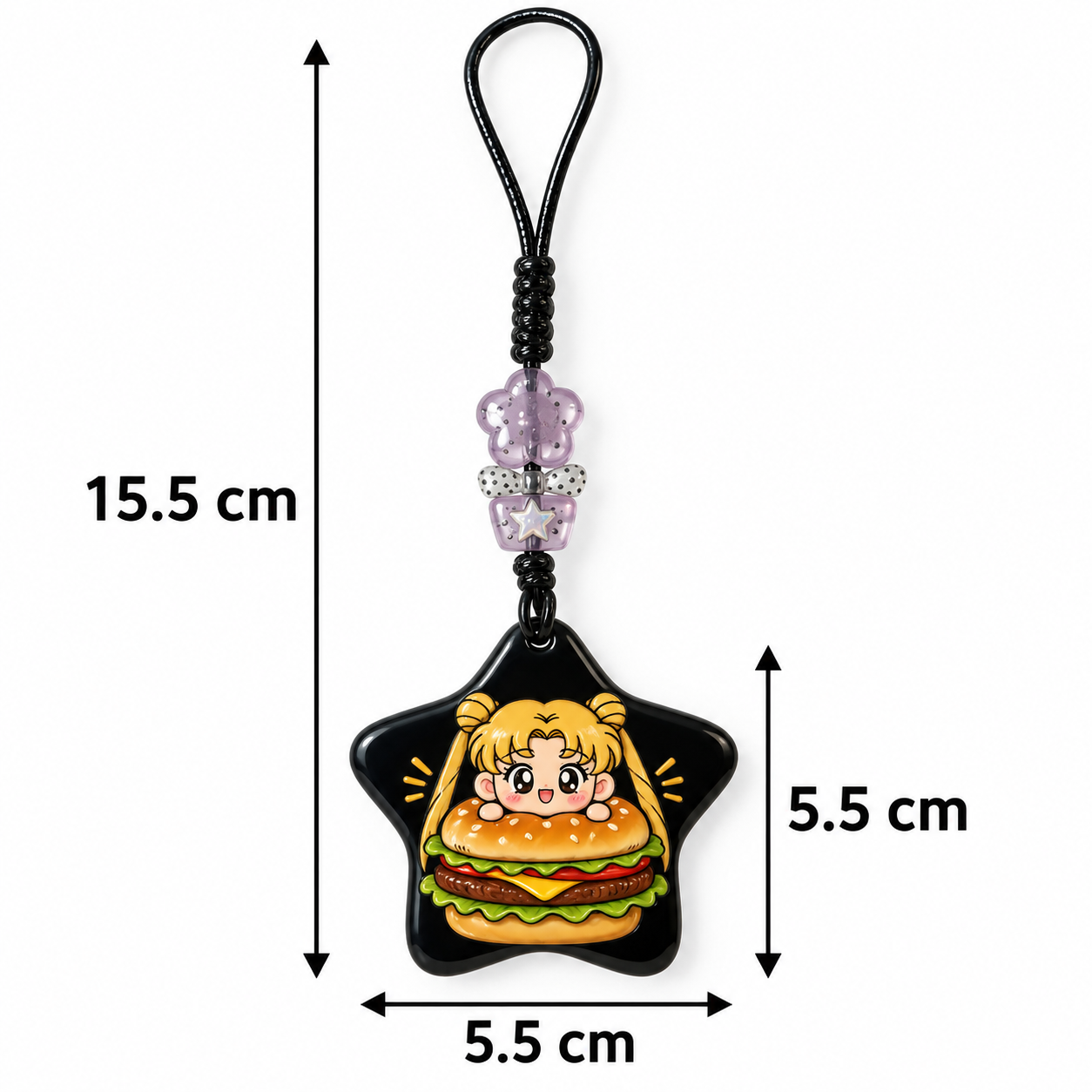 Black Star Hamburger Cartoon Bag Charm