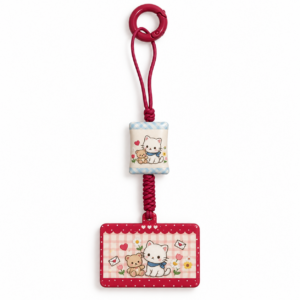 Burgundy Kitten and Teddy Double-Pendant Bag Charm