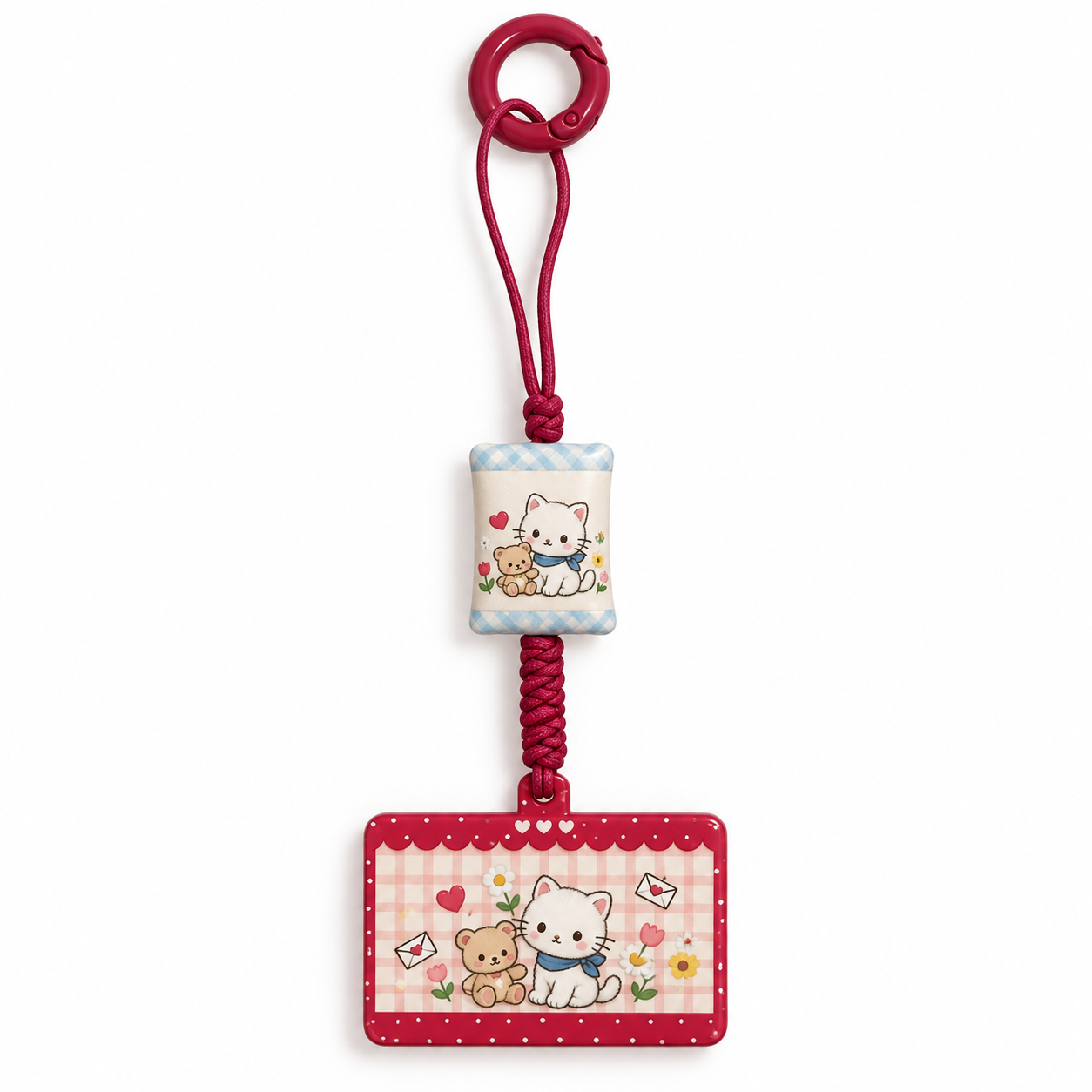 Burgundy Kitten and Teddy Double-Pendant Bag Charm