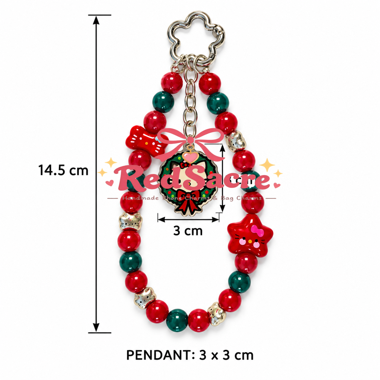 Christmas Cat Wreath Beaded Bag Charm