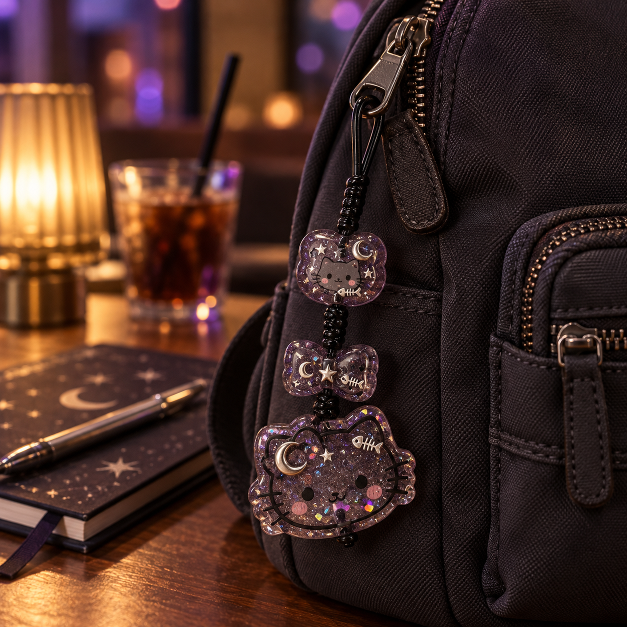 Dark Celestial Glitter Cat Bag Charm