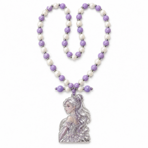 Lavender Fantasy Princess Beaded Necklace with Silver Pendant – 37 cm