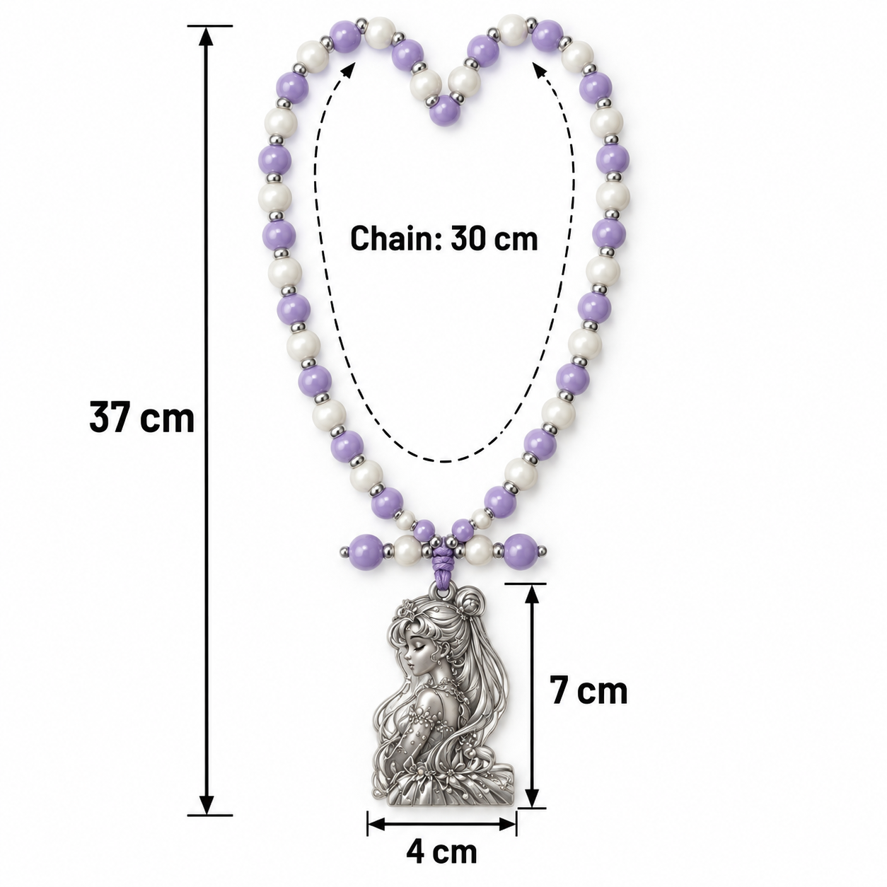 Lavender Fantasy Princess Beaded Necklace with Silver Pendant – 37 cm