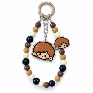 Neutral Brown-Haired Doll Beaded Bag Charm – 14 cm