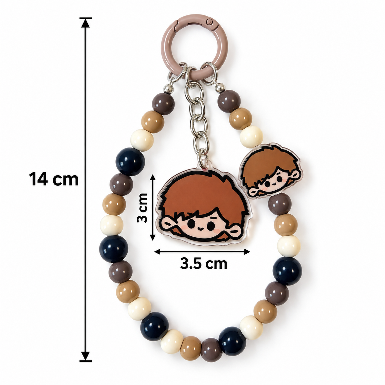 Neutral Brown-Haired Doll Beaded Bag Charm – 14 cm